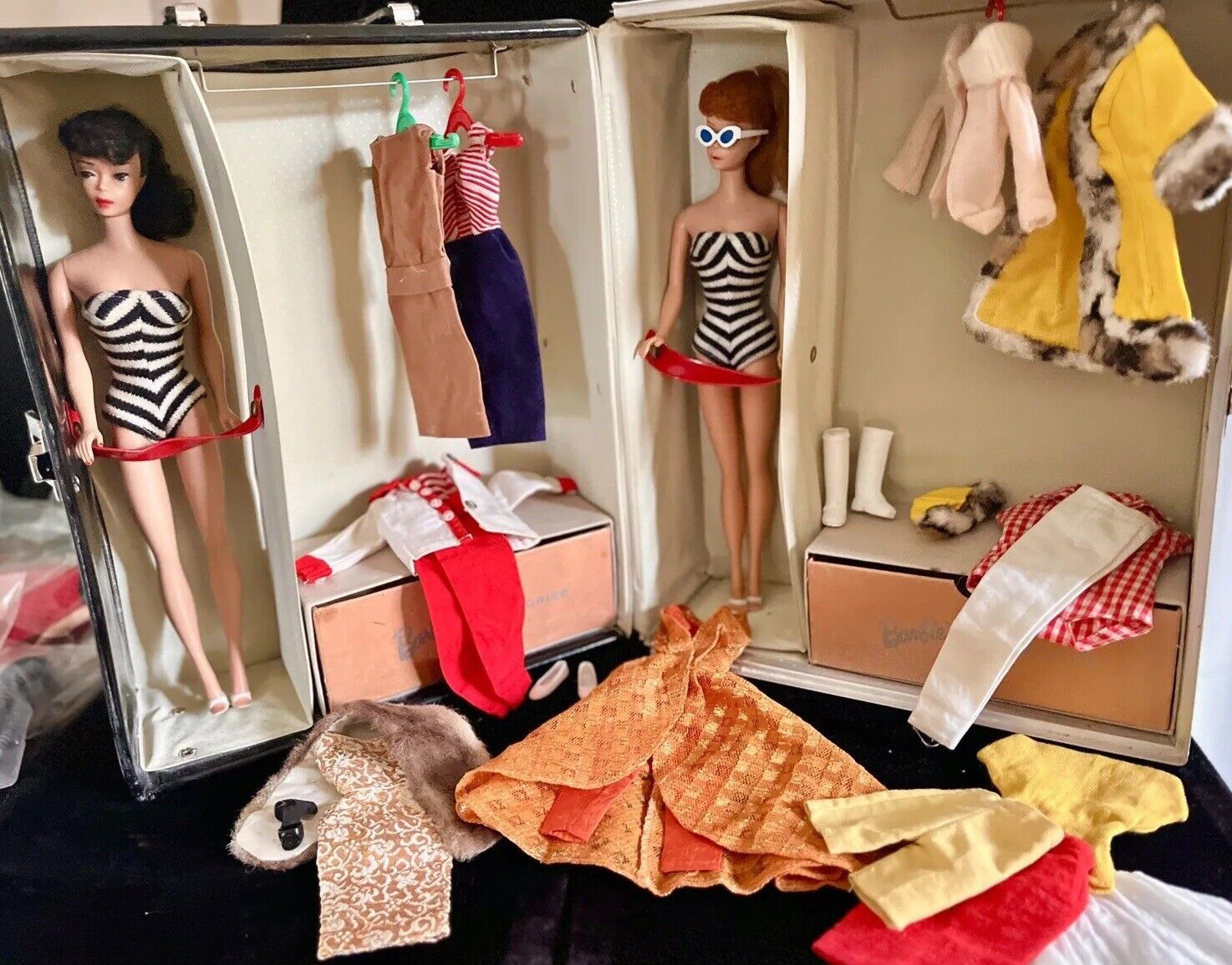 LOT - TWO Great 1960’s Ponytail Barbies PLUS Double Case & Outfits