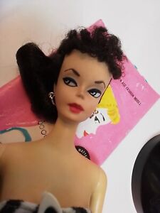 Vintage Barbie Ponytail #1 Brunette, Reproduction 1993 Stand Repaired Feet