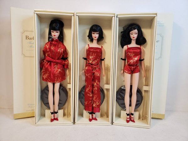 3 PC CHINOISERIE RED SILKSTONE BARBIE DOLL LOT MIDNIGHT MOON SUNSET 2004 MATTEL