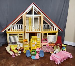 Vintage 1978 Mattel Barbie Dream House A-Frame with Furniture & Accessories