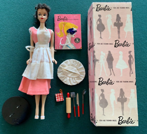 ** VINTAGE 1959 #1 PONYTAIL BARBIE BLONDE W/ ORIG SILHOUETTE BOX & STAND T.M **