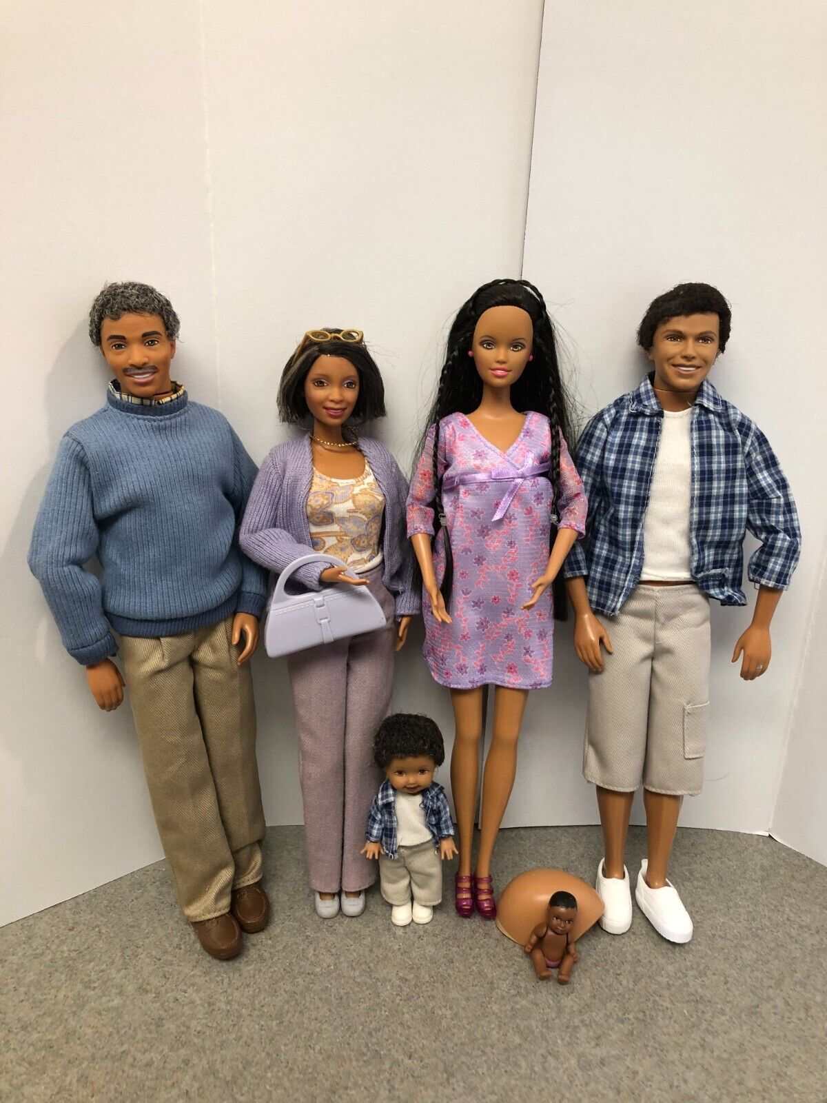 Barbie Happy Family African American Midge Alan Ryan Nikki Grandpa Grandma Belly