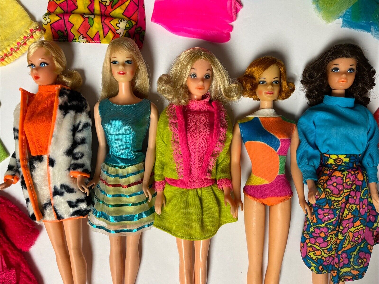HUGE Vintage Barbie Mod Lot of 5 Twist & Turn Stacey Steffie PJ 1960s + Clothes