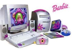 Vtg Barbie CPU Setup w SW, Monitor, Keyboard, Mouse & Pad, Speakers & Camera