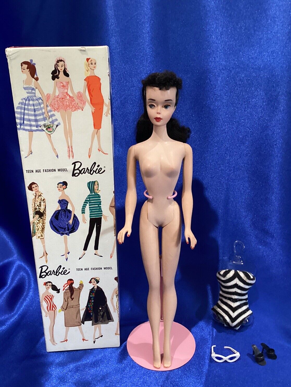 All Original Vintage Mattel 1960’s  #3 Brunette Ponytail Barbie and Box!