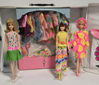 Vintage 1960s Francie & Casey Dolls LOT w/Original Clothes Accessories & Case