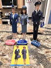 Pan American, American All 3 Vintage Mattel airline outfits & 2 Barbie dols. WOW