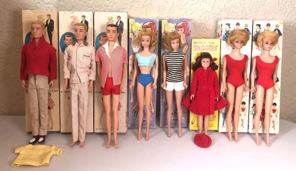 LOT of 8 Vintage Barbie Ken Midge Skooter DOLLS Clothing Lot Original BOXES