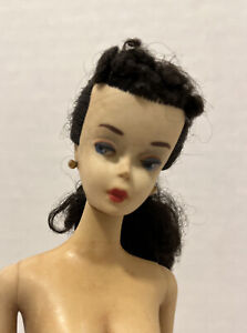 RARE Vintage 1960 Barbie Doll #3 Brunette Ponytail Original Earrings Shoes Purse