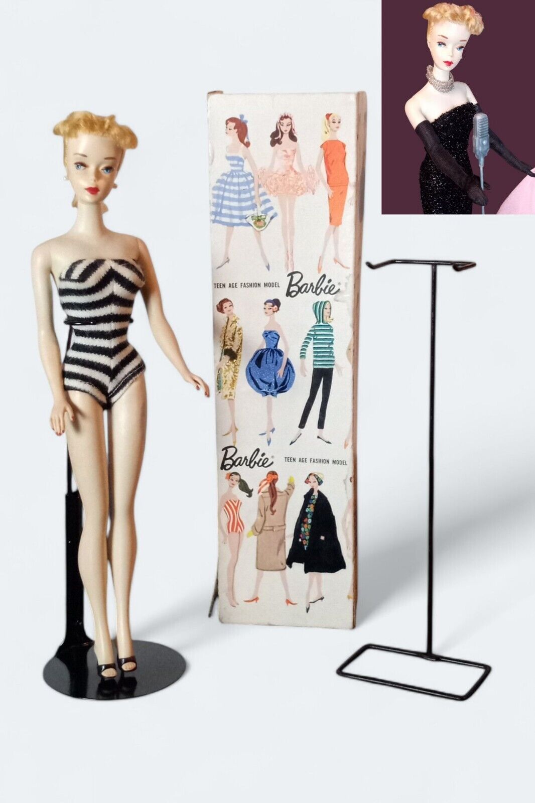 Vintage #3 Blonde Ponytail Barbie w/Original Box & Zebra Swimsuit