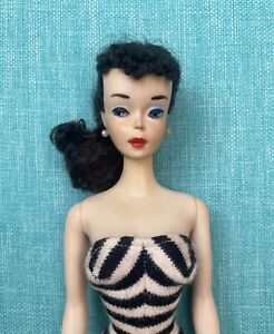 Vintage #3 Brunette Ponytail Barbie Doll w Original Zebra Suit & Earrings 1960