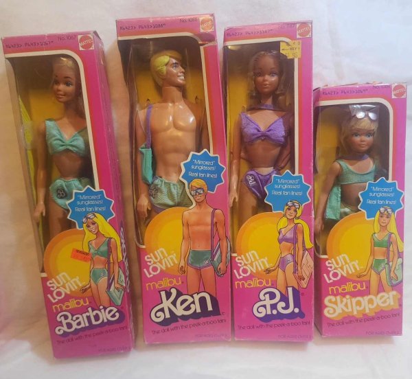 Sun Lovin' Malibu Barbie ,Ken, P.J., Skipper (As A Set), Rare, Vintage, NEW!
