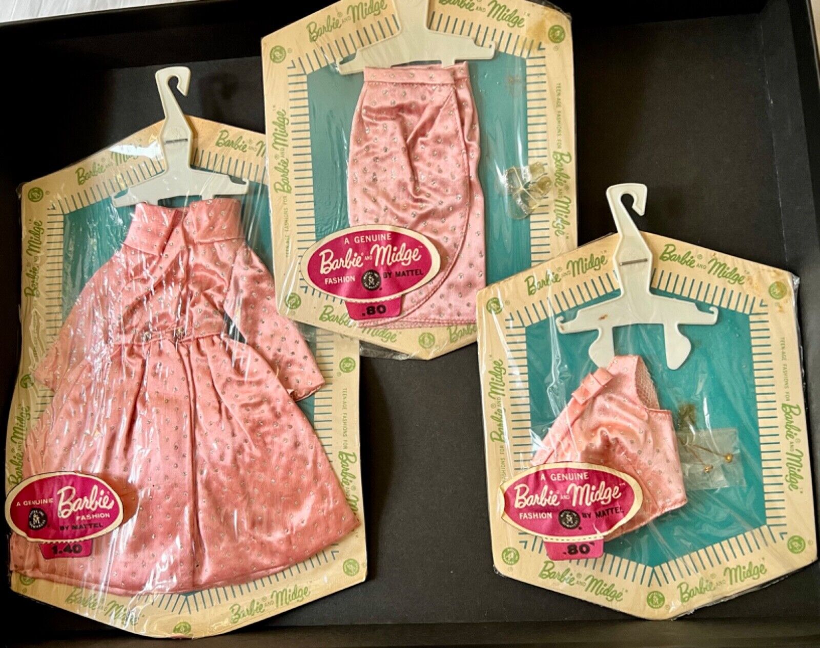 Vintage Barbie Fashion Paks 1963 MOC NRFP Pink Satin Blouse/Coat & Skirt