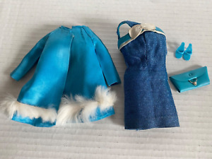 Vintage Barbie Sears Exclusive Beautiful Blues Dress, Coat, Purse and Shoes