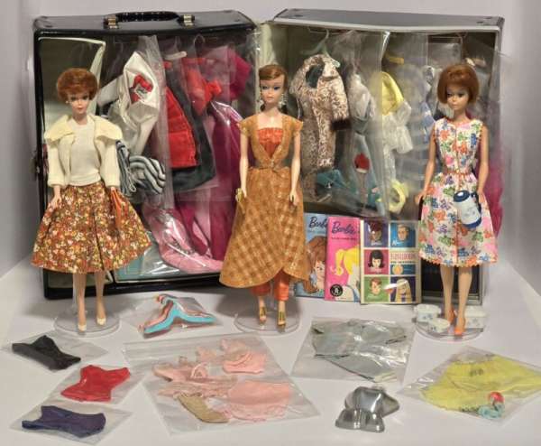 Vtg 60s Barbie LOT American Girl Swirl & Bubblecut w/Clothes Accessories & Case