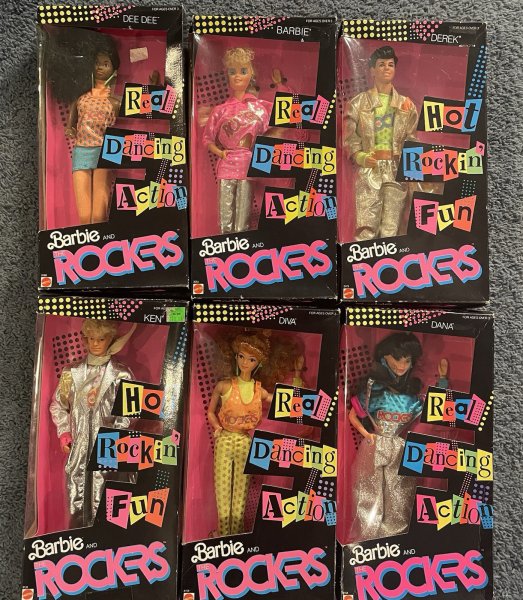 1986 Barbie And The Rockers Dancing Action All 6 Dolls NFRB