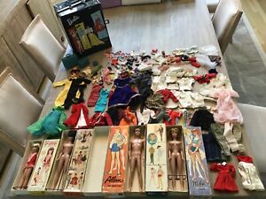 Vintage 1960s Barbie / Striped Swim Suit / Skipper/ EARLY HUGE LOT box case,doll