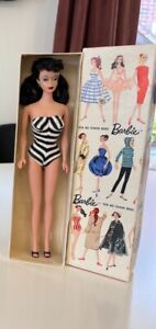 RARE 1959 Original Vintage Brunette Ponytail Barbie Doll in Box, Never Been PW