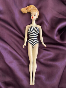 Vintage Barbie #3 Blonde Ponytail Doll w/ Zebra Striped Suit Excellent Condition