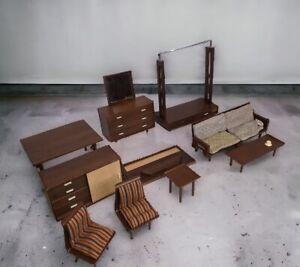 Vintage Mattel Barbie 1950s Danish Modern MCM Wooden Furniture Set Lot 10 READ