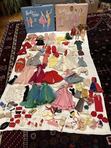 Huge Lot Of 1960s Barbie Clothing with Accessories, Three Dolls and Two Cases