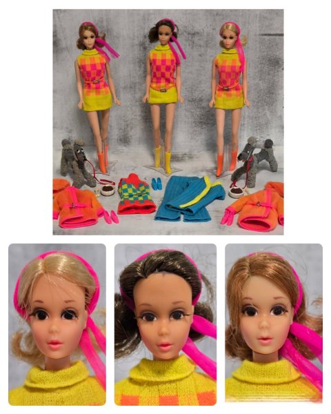 Vtg Mattel 1970 Walking Jamie Dolls LOT w/Original Clothes & Accessories