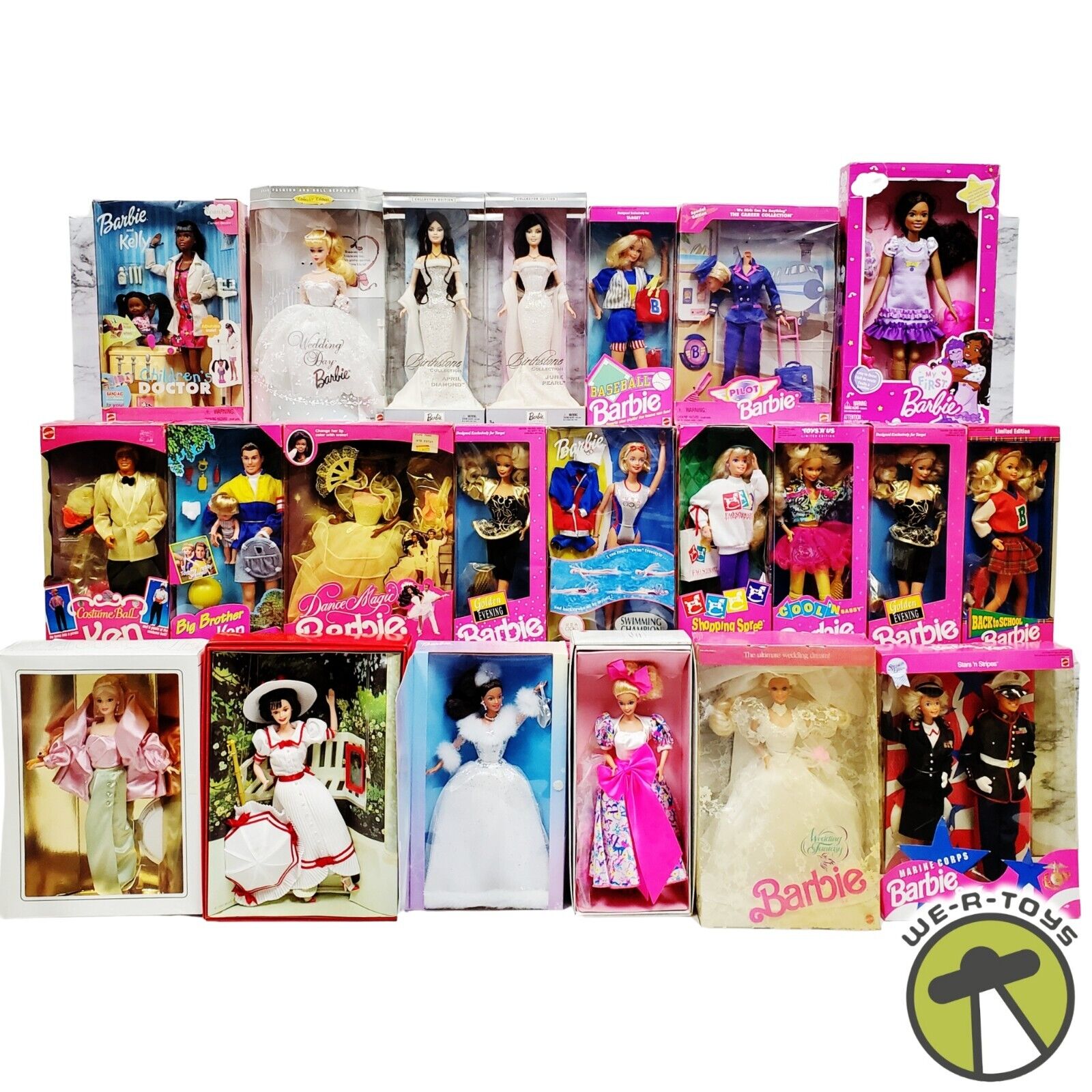 BARBIE DOLL LOT OF 22 ~ ASSORTED DOLLS ~ BOXES HAVE WEAR ~ SEE PHOTOS (LOT #269)