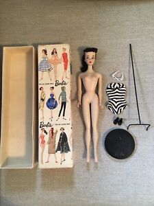 Vintage Barbie #3 #2 Japan Foot Brunette Ponytail Doll TM Box Early Stand +