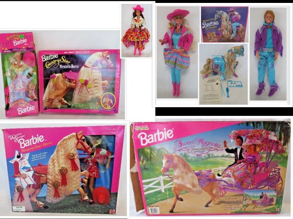 BARBIE EQUESTRIAN LOT: Carriage, Horses, Dolls - Boxed and Loose