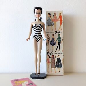 Vintage 1959 Ponytail Barbie No. 2  - Model 850 Brunette with Box and Stand