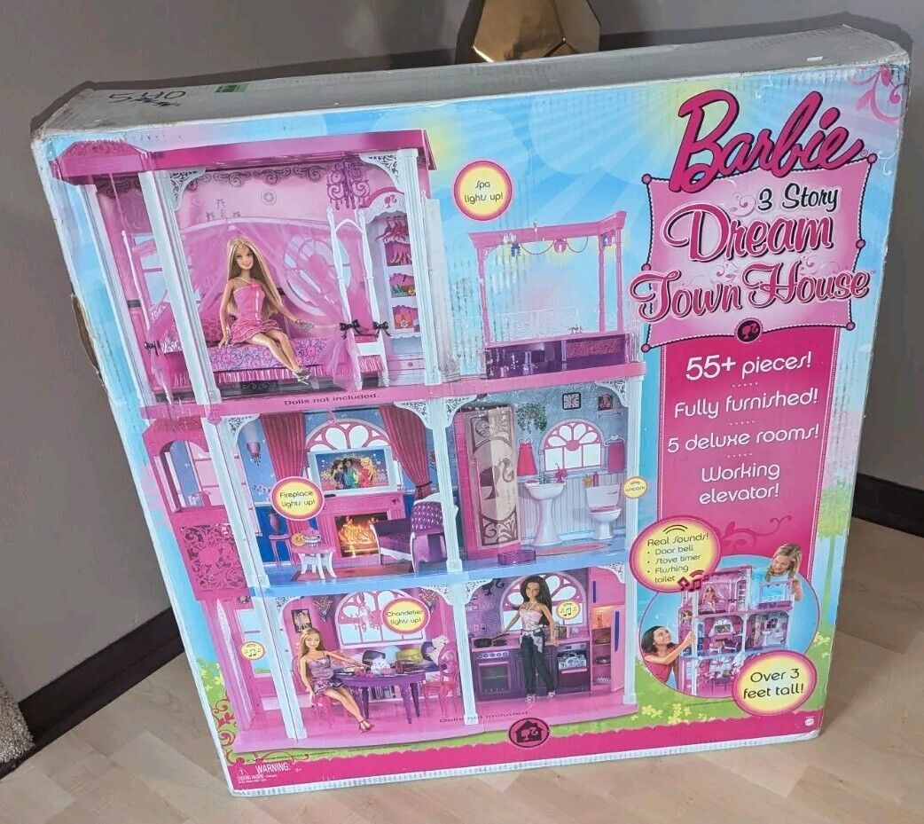 Rare Barbie Dream Town House 3 Story 2008-2009 Elevator NEW Townhouse 3 FT TALL