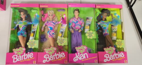4 1991 Mattel Totally Hair Barbie's Brunette, Ken, Blonde, Christie NEW!