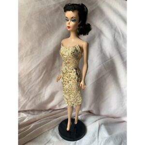 RARE 1959 Original Vintage #1 Brunette Ponytail Barbie with Pedestal and Outfits
