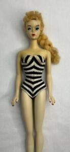 Vintage Blonde Braided Ponytail Barbie #3 Doll 1960 Blue Eyeliner Exceptional!