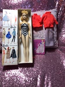1960 Original #850 Blonde Ponytail Barbie in Original Box w hoop earrings PLUS!