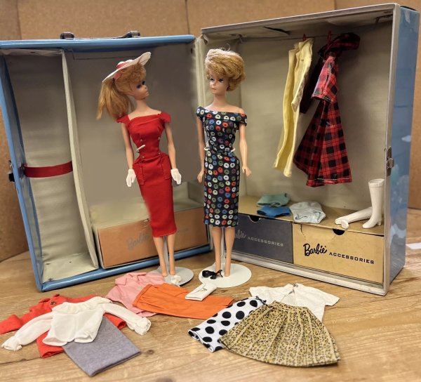 AMAZING LOT! Two Early Blonde Barbie's, MINT Outfits, Accessories, and Case