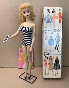 Vintage Mattel #3 Blonde Ponytail Barbie w/Original Box, Bathing Suit, Glasses