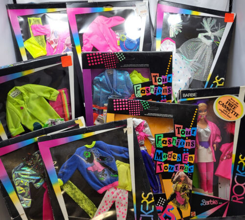 1985 Barbie Rockers Doll + 6 1986 and 2 1987 Fashion Packs NRFB