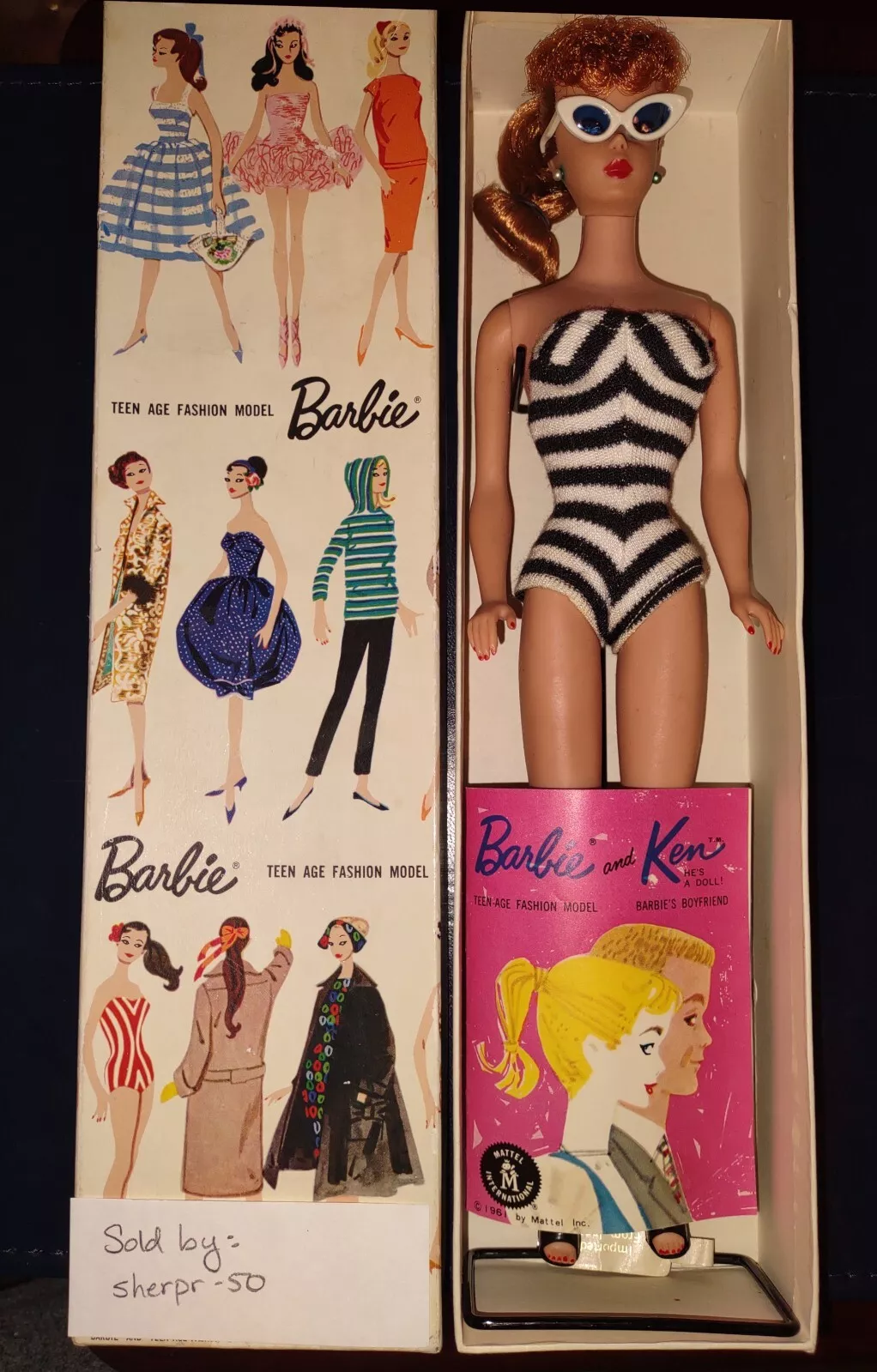 Vintage 1961 Titian Ponytail Barbie #5 - Factory Hairstyle - Box & Extras - 850