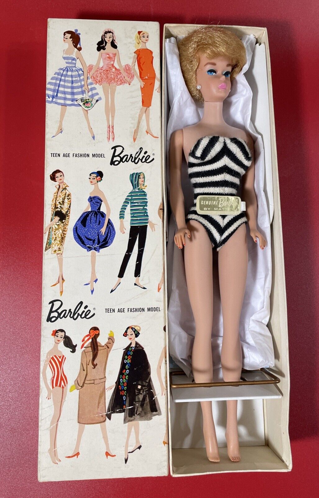 Vintage Barbie Bubble-Cut White Ginger In Box Wrist Tag Stand Booklet Excellent 