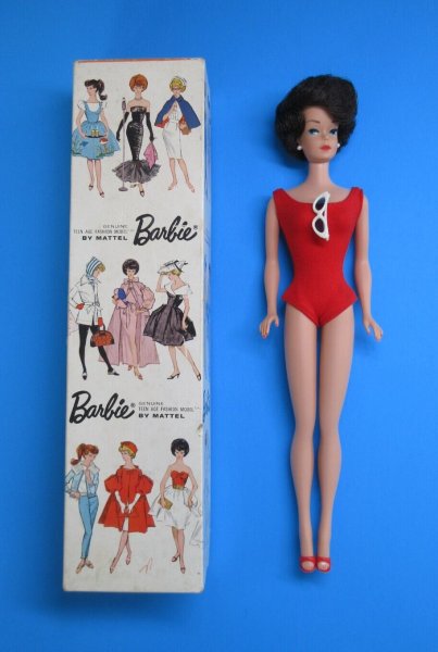 Vintage BARBIE DOLL - Brunette Bubble Cut w/ Original Box Liner Stand Sunglasses