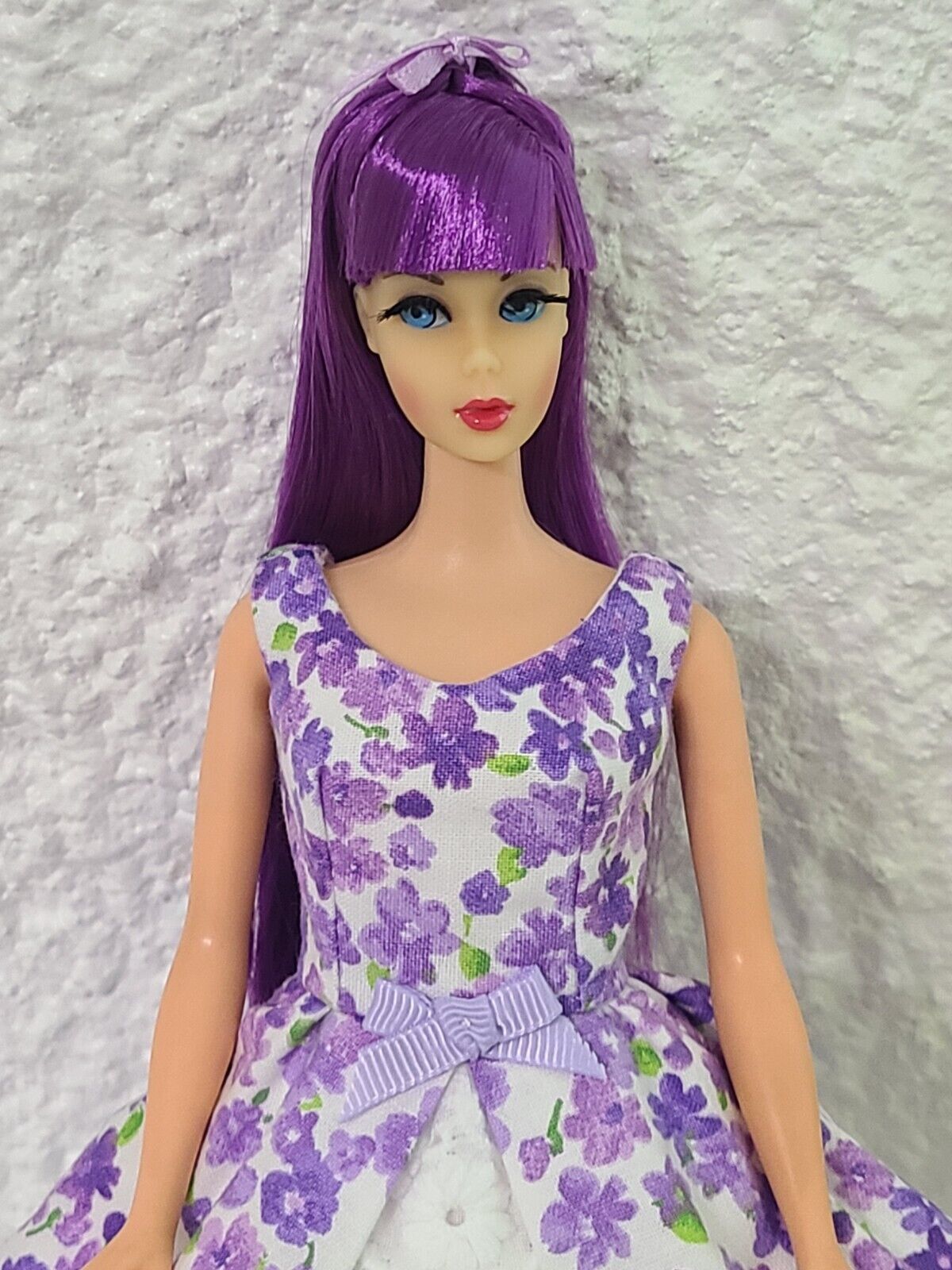OOAK Vintage Mod Barbie Head Reroot as TNT Barbie Plum Crazy Hair Color