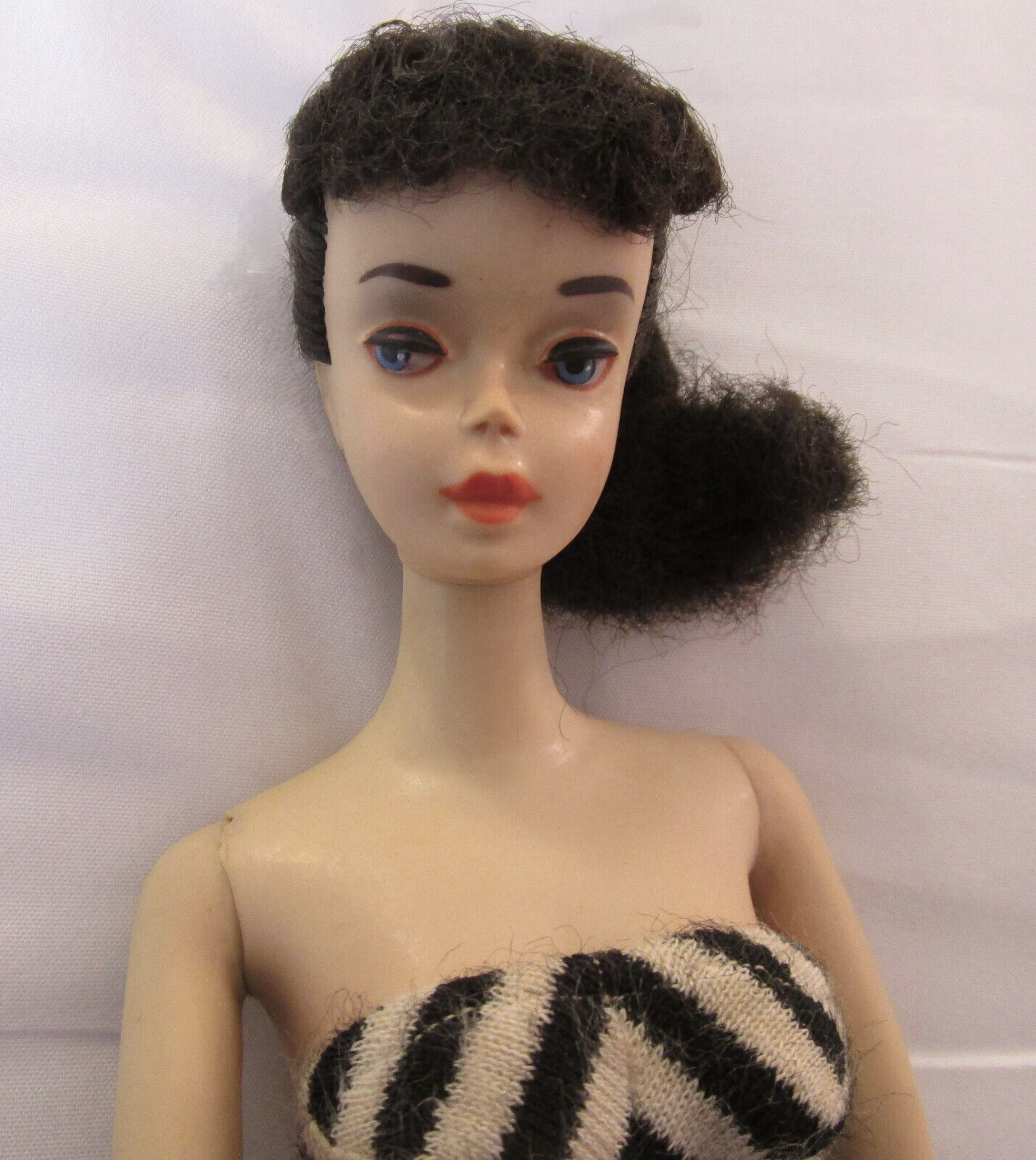 1959-60 Barbie RARE BRAIDED Ponytail #3 Brunette w/Brown Eyeliner in Orig Outfit