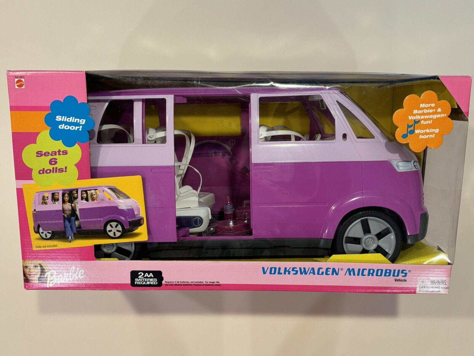 Mattel Barbie Volkswagen Microbus Van Horn & Sliding Door NRFB Violet/Purple
