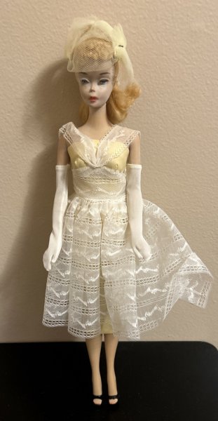1958 or MCMLVIII BLONDE PONYTAIL HAIR BARBIE DOLL MATTEL JAPAN AS FOUND NIPPLED
