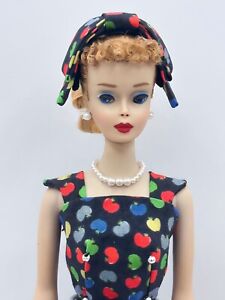 Vintage Restored Blonde Barbie Number #3 Ponytail blue eyeliner, Apple Sheath