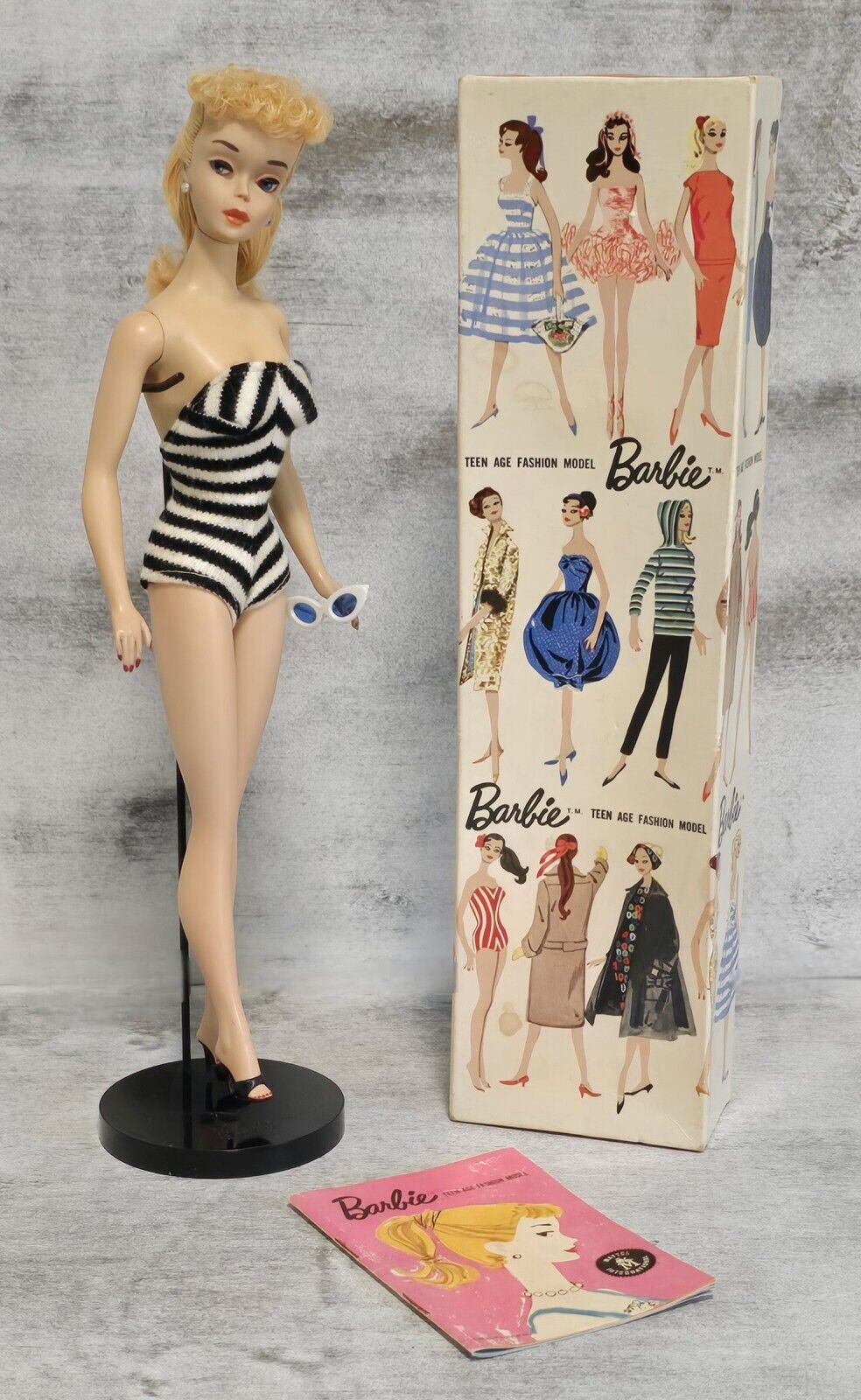 Vintage #3 Blonde Ponytail Barbie TM Box Accessories Stand Booklet