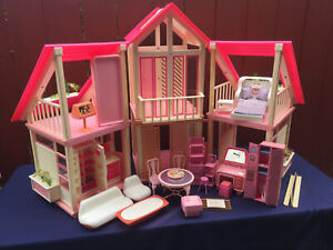 Original Mattel Vintage Barbie Dream House -1985 A Frame w/ Furniture -No Box