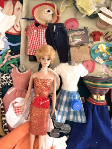 Vintage Bubble Cut Barbie Doll, Clothes, 16 Outfits, Shoes, Accessories Lot Nice