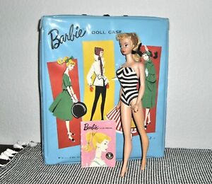 VINTAGE 1960'S BLONDE PONYTAIL BARBIE DOLL #4, ZEBRA SWIMSUIT, BLUE EYE LINER ++